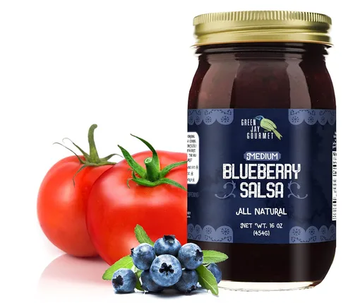 Salsa Gourmet Green Jay Blueberry - Salsa de Frutas con Sabor a Arándano - Salsa Picante de Calor Medio - Salsa Gourmet para Sumergir sin