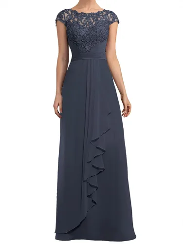 Mother of The Bride Dress Cap Sleeve Long Party Dresses Women's Scoop Neck Prom Dresses Formal Gowns