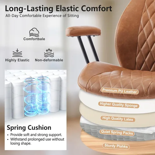 Miniatura 4 de YFO Silla de Oficina para Hogar y Escritorio, Silla de Oficina con Ruedas de Goma, Silla de Computadora Ergonómica con Soporte Lumbar, Altura Marrón