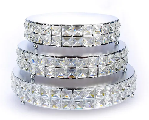 Miniatura 2 de Paquete de 3 Soportes para Tartas de Cristales Brillantes con Espátula Soporte de Metal Decorativo para Cupcakes Redondo para Exhibición de Postres