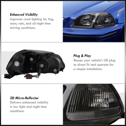 Miniatura 5 de AJP Distributors Conjunto de Luces LED de Señal de Giro y DRL de Esquina con Lentes Transparentes y Carcasa Negra para Parachoques Izquierda+Derecha
