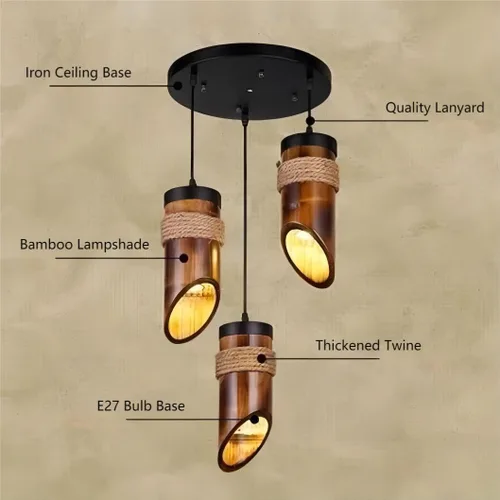 Miniatura 5 de LIGHTLAND Luces colgantes rústicas de bambú, 12 pulgadas, paquete de 3 para comedor, sala de té zen, estilo retro