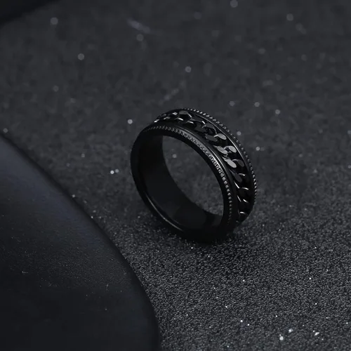 Miniatura 5 de ORAZIO Stainless Steel Fidget Ring Black Spinner Ring For Men Women Anxiety Stress Relieving Spinning Ring Cool Male Spin Ring Men Wedding