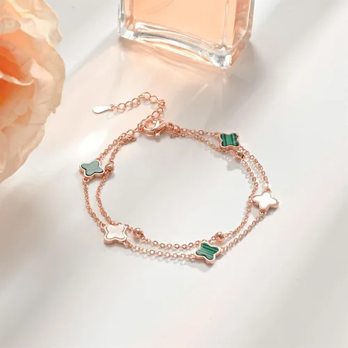 Miniatura 7 de Hothink Pulseras para mujer, pulsera de trébol de moda, pulsera de oro rosa, pulsera de trébol de la suerte, negro, rojo, verde, blanco, pulsera