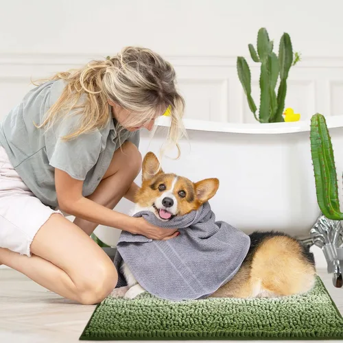 Miniatura 6 de Gibelle Juego de 2 alfombras de baño verdes, juego de alfombras de baño antideslizantes de felpilla, alfombra absorbente para ducha y baño, tapete