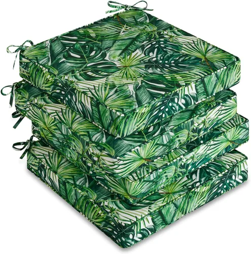Miniatura 44 de downluxe Juego de 2 cojines impermeables para sillas de exterior, 19 x 19 x 3 pulgadas, cojines para sillas de patio con lazos y mango Marrón