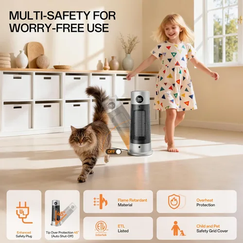 Miniatura 2 de Calentadores de espacio para uso en interiores, calentador eléctrico portátil con luz nocturna, calentador de cerámica PTC de 1500 W con 4 modos