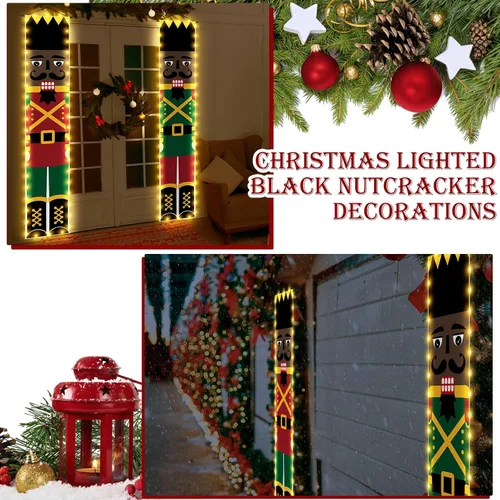 Miniatura 4 de 2 unidades LED negro soldado decoraciones de Navidad para exteriores afroamericanos para puerta de soldado alto, decoración de Navidad