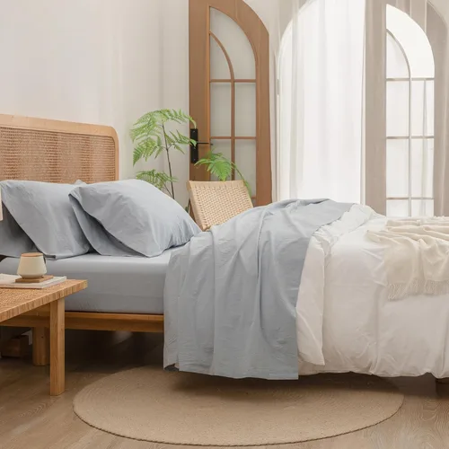 Miniatura 16 de BESTOUCH Juego de sábanas 100% algodón lavado, tacto súper suave, cómodo, elegante, ligero, juego de ropa de cama de 4 piezas, lino sólido, gris