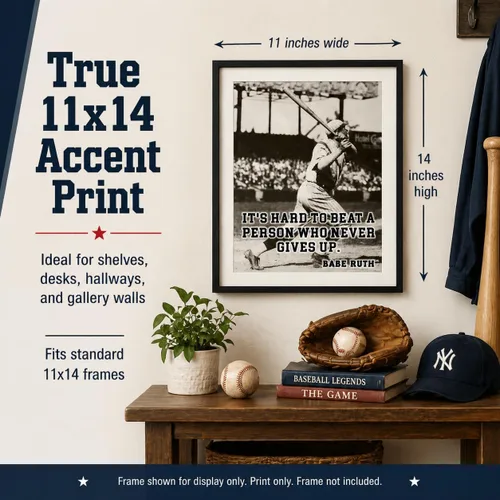 Miniatura 9 de Babe Ruth It's Hard Baseball Quote - Impresión sin marco de 11 x 14 pulgadas, arte de pared deportivo vintage, póster inspirador de béisbol