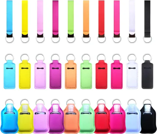 Miniatura 12 de Juego de 40 llaveros de botellas de viaje con soporte para muñequera, soporte para desinfectante de manos con botellas vacías