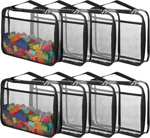 Paquete de 8 bolsas grandes transparentes de almacenamiento de juguetes, bolsas organizadoras de PVC reutilizables, bolsas de almacenamiento de