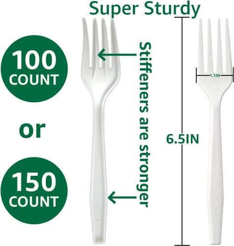 Miniatura 2 de Cuchillos 100% compostables, sin plástico, tenedores, cucharas, utensilios, los cubiertos pesados y resistentes son productos ecológicos