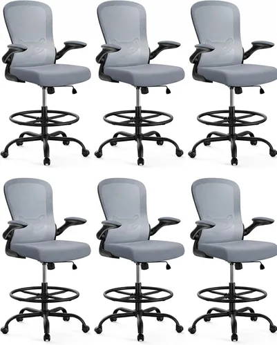 Miniatura 28 de ErGear Silla de dibujo, silla de escritorio de pie con reposabrazos abatibles, silla de escritorio alta altura ajustable, silla de oficina alta Negro