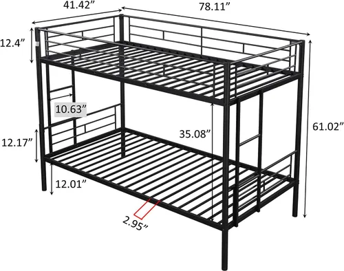Miniatura 2 de Litera de metal resistente de tamaño individual sobre individual, literas con 2 escaleras laterales, ahorro de espacio, no necesita somier, literas