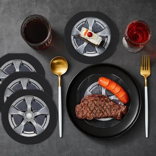 Miniatura 4 de Henoyso - 100 servilletas para neumáticos de automóvil de 6 pulgadas, servilletas de fiesta de cumpleaños de coches de carreras, suministros