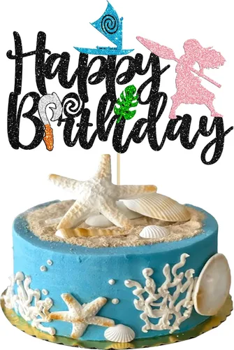 Miniatura 17 de 24 piezas inspiradas en Mo para cupcakes de cumpleaños con purpurina de hoja de palma, flor de moana, decoración de fiesta de cumpleaños hawaiana