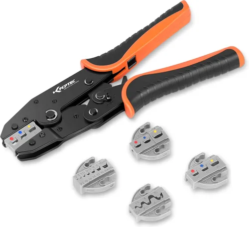 KF CPTEC Kit de herramientas de engaste de alambre de trinquete de 5 piezas con mandíbulas de cambio rápido para conectores termorretráctiles,