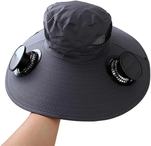 Miniatura 10 de Sombrero de ventilador alimentado por energía solar, con 2 ventiladores de carga solar USB extraíbles, sombrero de ala ancha para pesca al aire