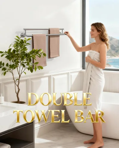 Miniatura 2 de Alise Toallero doble de níquel cepillado, toallero de 24 pulgadas para baño montado en la pared, toallero de baño de acero inoxidable SUS304
