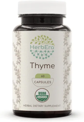 Miniatura 6 de HerbEra Tomillo 800 mg Cápsulas veganas orgánicas USDA Apoyo respiratorio y digestivo, hoja seca de timo vulgar Suplemento de hierbas