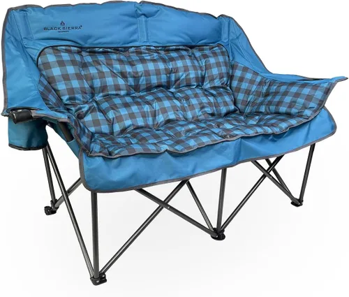 Black Sierra - Sofá doble de camping cómodo, silla plegable de gran tamaño para adultos, capacidad de 600 libras, asiento acolchado de felpa