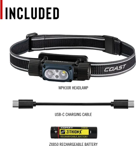 Miniatura 11 de Coast WPH30R 1000 lúmenes Faro de cabeza impermeable ultrabrillante IP68 USB recargable de doble potencia, 5 modos con haz de luz puntual
