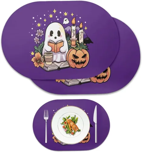 Miniatura 53 de Pumpkin Placemats Set of 4 Ghost Non Slip Washable Heat Resistant Place Mats 12x18 Inch Round Tablemats for Dining Kitchen Party Daily Table Decor