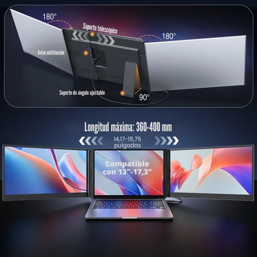 Miniatura 4 de APILDELLA Extensor de pantalla para laptop de 14 pulgadas, monitor dual FHD 1080P IPS de viaje, monitor portátil de rotación de 226° para portátiles