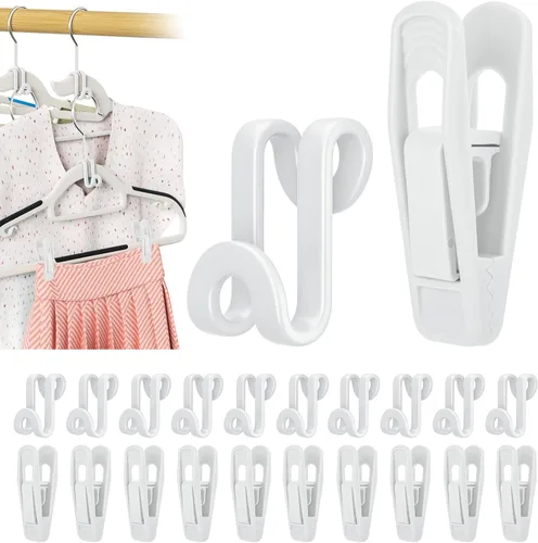 Miniatura 11 de Tinfol 60 ganchos negros para colgar ropa y 20 clips de plástico para colgar, gancho apilable que ahorra espacio para organizadores de armario