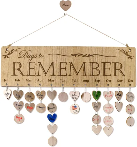 Regalos para mamá, abuela, día de la madre, calendario de madera para recordar cumpleaños familiar con 100 etiquetas, placa de seguimiento de