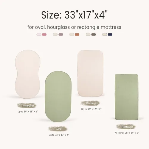 Miniatura 86 de lulumoon Sábanas de muselina para moisés para bebé: sábanas ajustables suaves para moisés de cabecera para niños y niñas Oliva y Crema