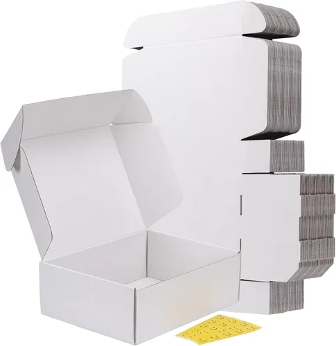 Miniatura 31 de RLAVBL Juego de 25 cajas de envío de 10 x 8 x 3, caja de cartón corrugado blanca para embalaje, correo, negocios Blanco