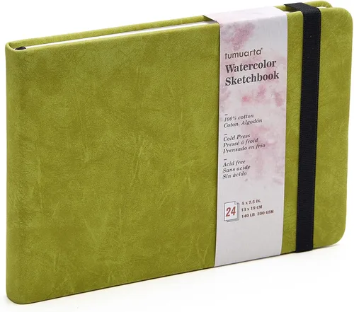 tumuarta Cuaderno de bocetos de acuarela, 5x7.5, 140 LB, 300 g/m², papel 100% algodón, prensado en frío, 24 hojas, 48 páginas, diario de acuarela