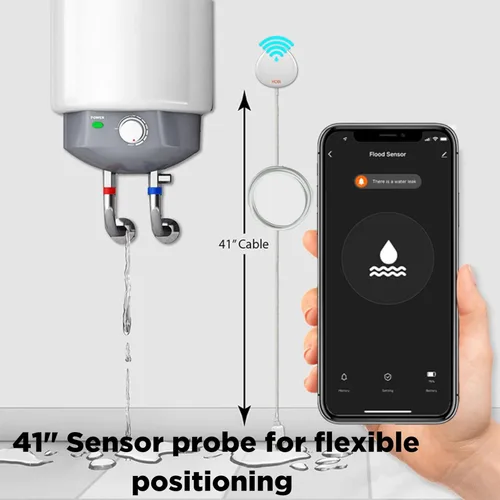 Miniatura 2 de MOBI Detector inteligente de fugas de agua WiFi, alertas de aplicaciones, alarma con sensor de inundación con sonda de extensión de 48 pulgadas,