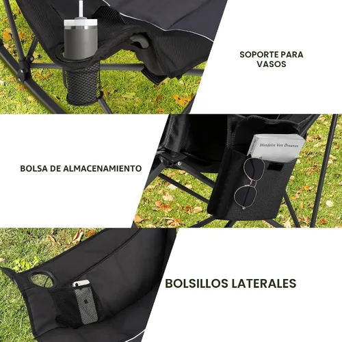 Miniatura 8 de Unisakey Silla mecedora de camping extra grande con reposacabezas y portavasos - Capacidad de 400lbs, tela Oxford 600D, silla mecedora portátil