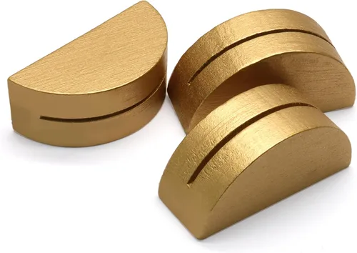 24 soportes dorados para números de mesa, soporte ligero de madera, diseño semicircular para bodas, fiestas, oficina, restaurante (pequeño)