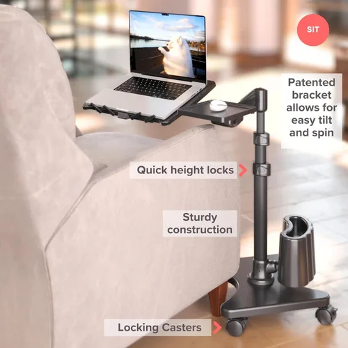 Miniatura 2 de LEVO G2-801 Deluxe - Soporte rodante para laptop con bandeja para ratón, color bronce y negro