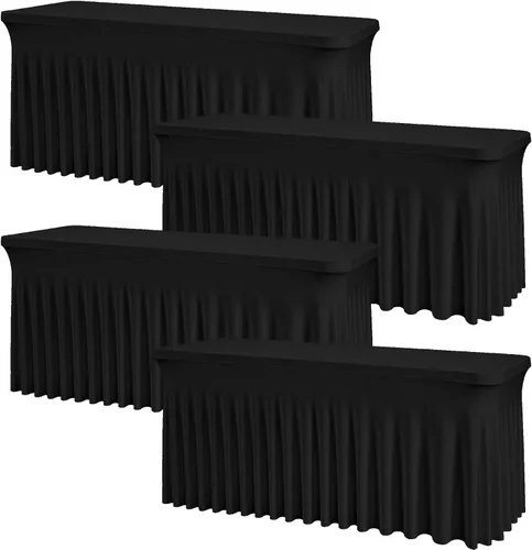 Miniatura 18 de Mantel rectangular de elastano negro, funda elástica ajustada para mesas rectangulares de 1,8 m, falda de mesa elástica sin arrugas para decoración