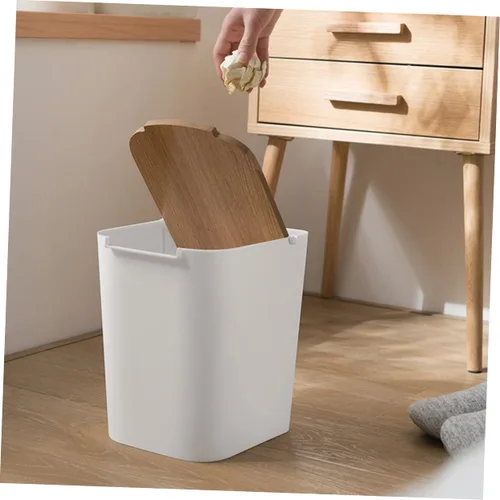 Miniatura 7 de Bote de basura de plástico moderno con tapa tipo prensa para baño y cocina, diseño compacto con capacidad