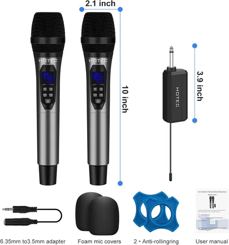 Miniatura 9 de HOTEC Micrófonos inalámbricos Dual UHF Sistema de micrófono de mano con control de eco/volumen, receptor recargable para karaoke, iglesia, boda
