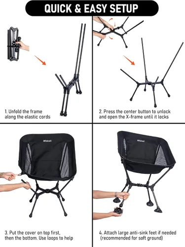 Miniatura 6 de WildCall Silla de camping plegable ligera con marco de configuración rápida, silla de playa compacta para mochileros con pies antideslizantes