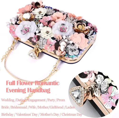 Miniatura 2 de BBTT.ful Las mujeres embragues flor noche bolso cadena correa hombro bolso bolso boda bolso bolso, Negro