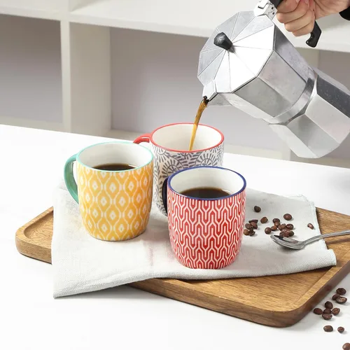Miniatura 4 de Selamica Juego de 4 tazas de café de 10 onzas, tazas de café pequeñas de cerámica con asa, taza de café para capuchino latte cacao, té con leche