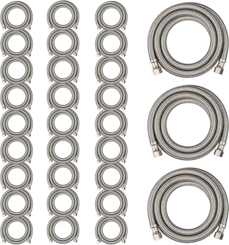 Miniatura 26 de Paquete de 1 manguera Foskan de acero inoxidable para lavavajillas de 4 pies con compilación de 3/8 pulgadas x 3/8 pulgadas MIP 90° codo, conector