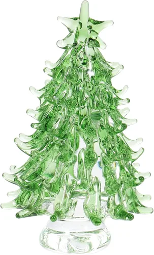 Mini figura de árbol de Navidad, decoración de escritorio de cristal para alegría, diseño de árbol de Navidad iluminado para decoración festiva Verde