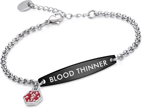 Miniatura 120 de LinnaLove - Pulsera de identificación de alerta médica con cadena Rolo simple pregrabada para mujer