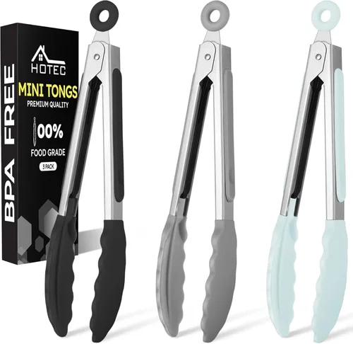 Miniatura 24 de Hotec Pinzas de cocina de silicona para cocinar, pinzas pequeñas de 7 pulgadas con puntas de silicona, juego de 3 (azul)