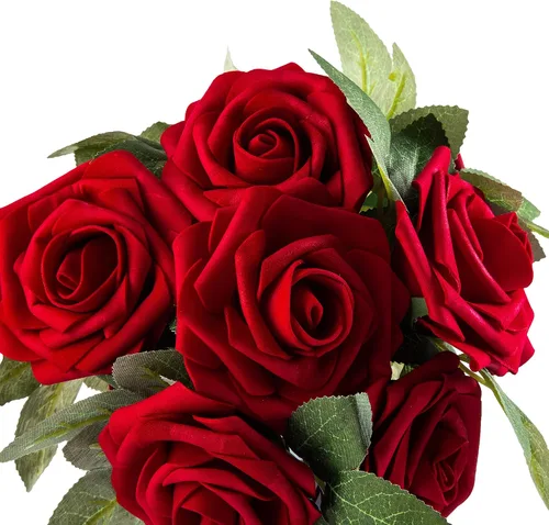 Miniatura 6 de Rosa artificial de espuma de 25 piezas de rosas falsas de aspecto real con tallos y hojas para decoración del hogar, fiestas, jardín, centros