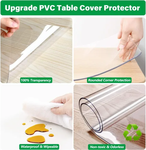 Miniatura 4 de Protector de plástico transparente de 32 x 32 pulgadas, 0.059 in, protector de mesa de comedor, mantel cuadrado de PVC, tapete de plástico